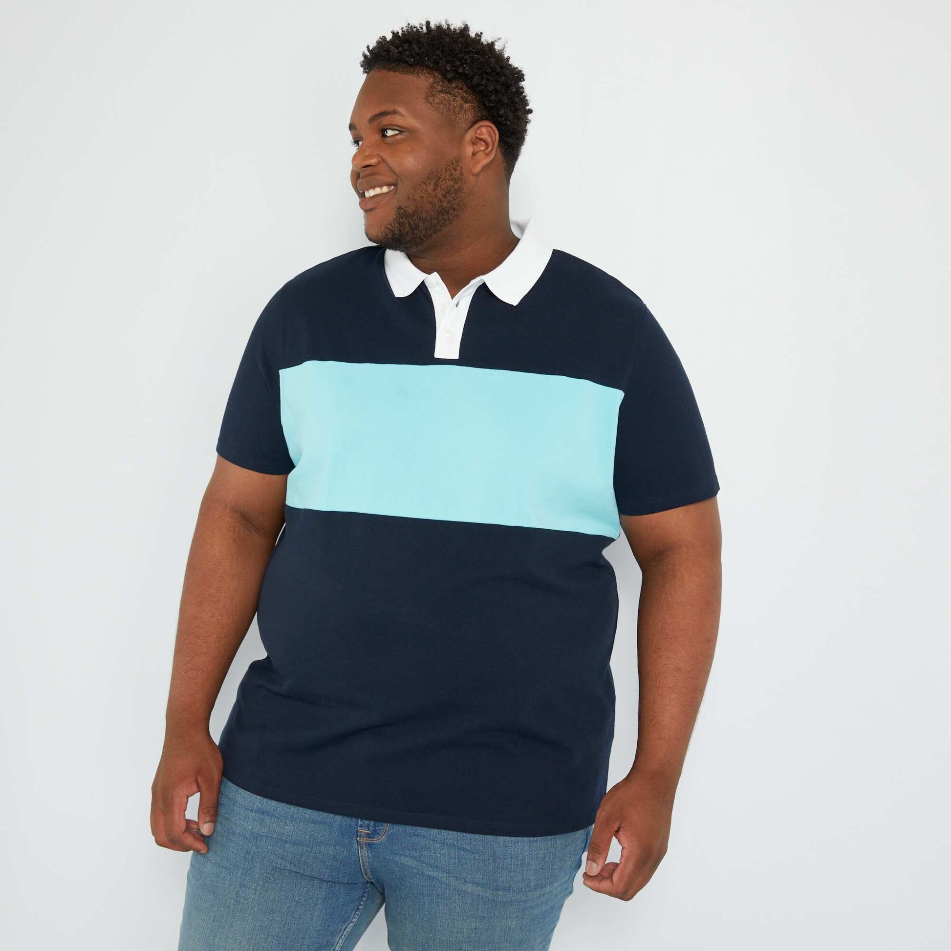 Polo en piqu de coton stretch Bleu