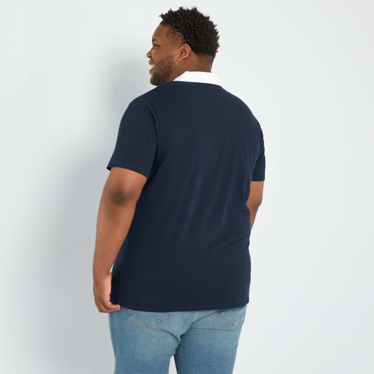 Polo en piqu de coton stretch Bleu