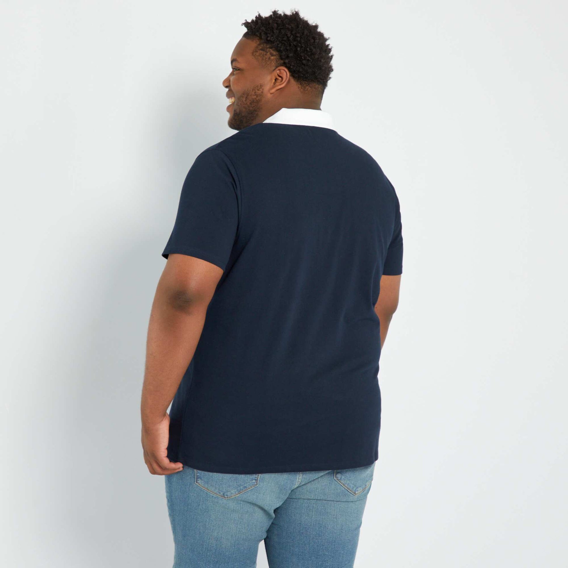 Polo en piqu de coton stretch Bleu