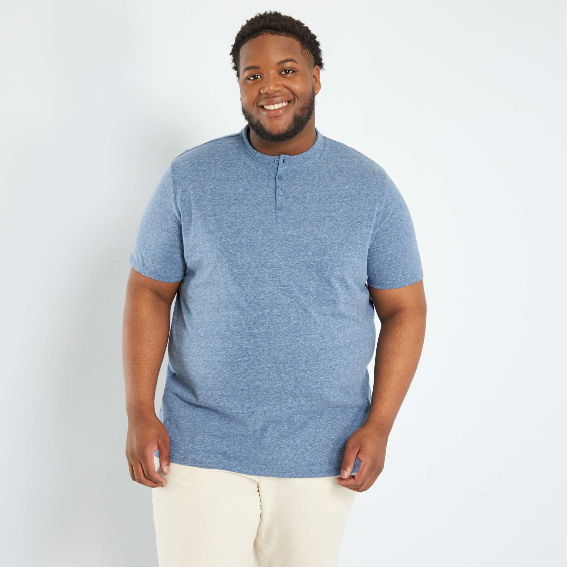 T-shirt col tunisien BLEU