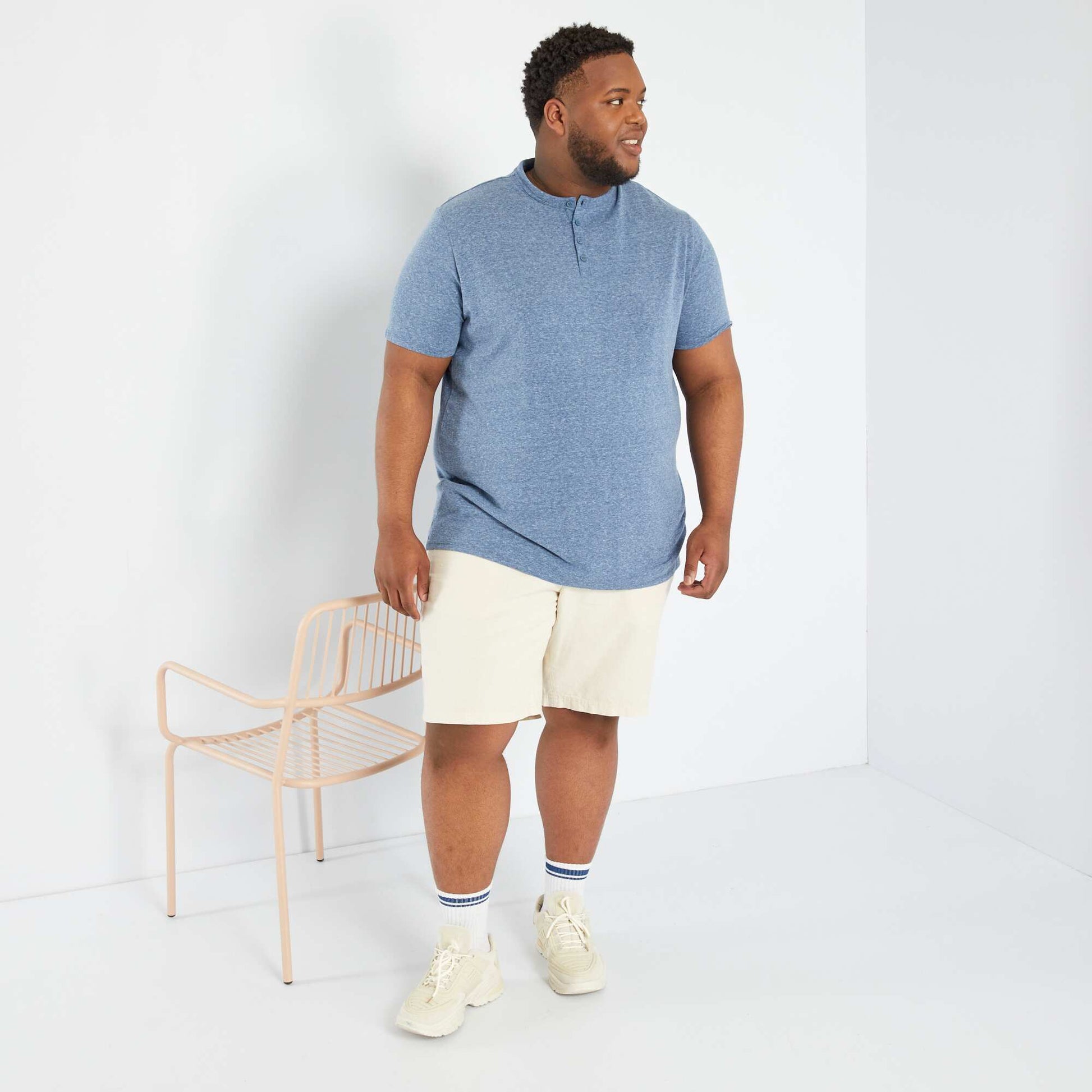 T-shirt col tunisien BLEU