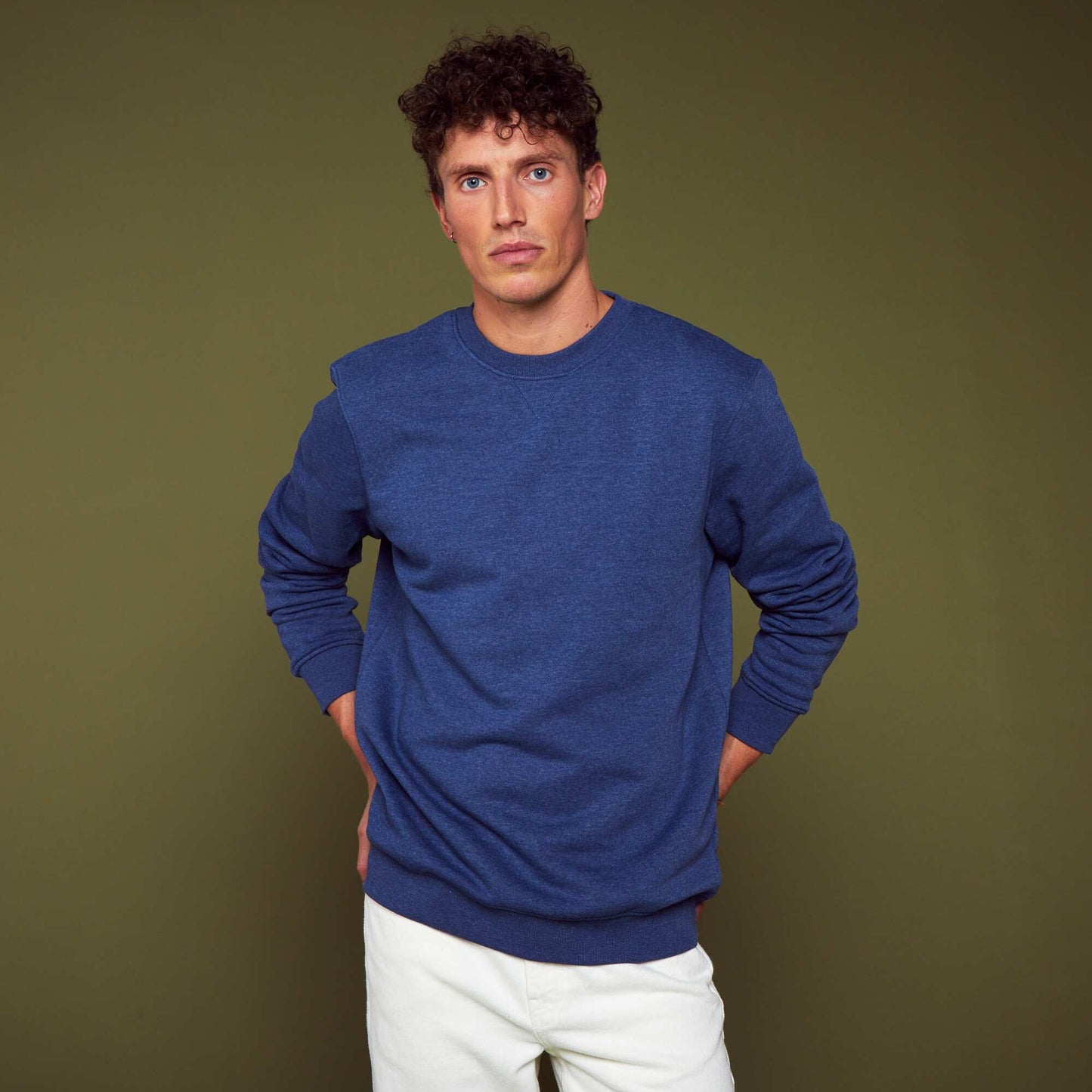 Sweat en molleton col rond bleu fonc