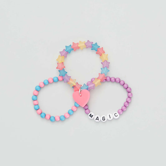 Lot de 3 bracelets à perles messages Violet