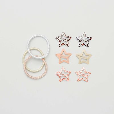 Lot de 6 pinces + 3 lastiques Rose