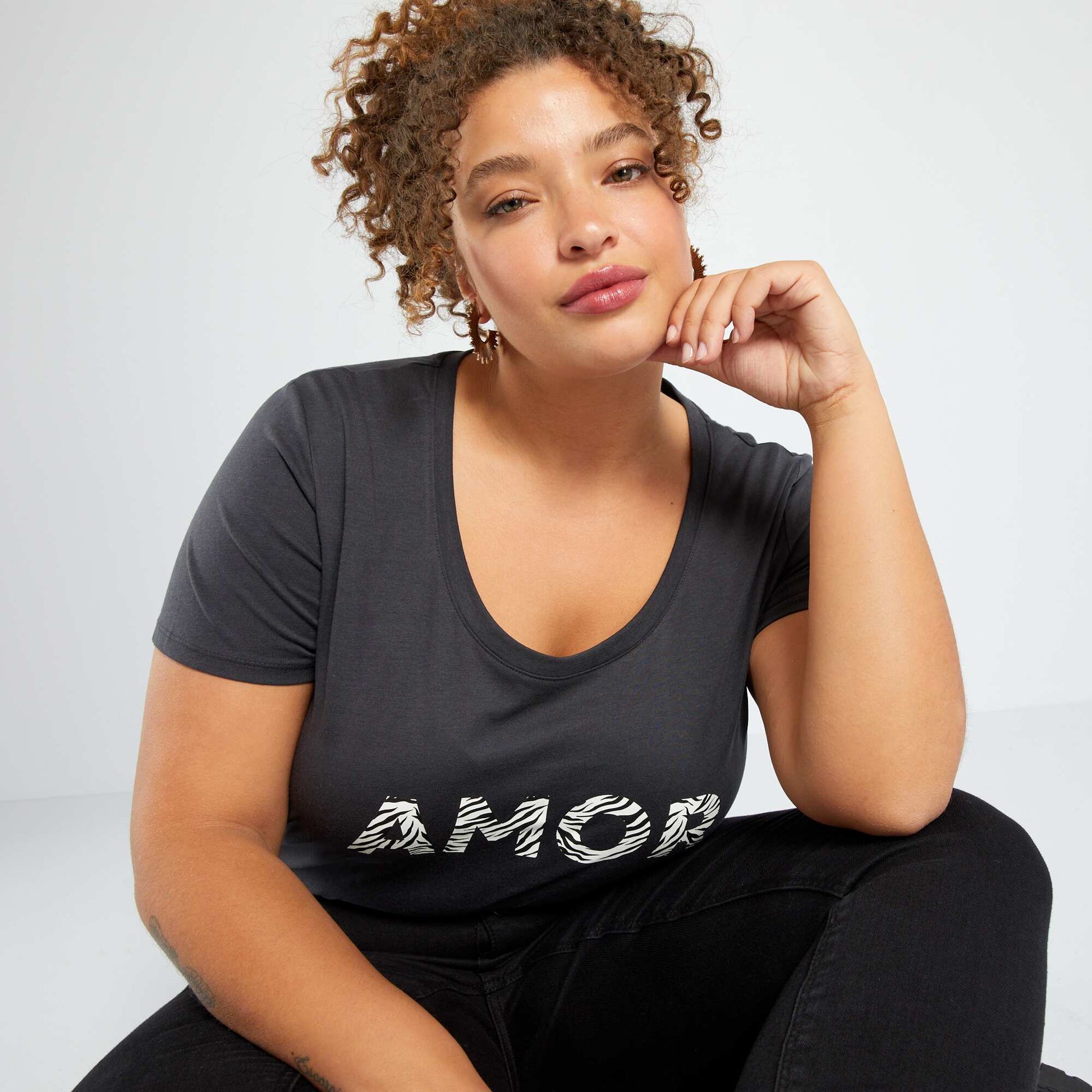 T-shirt imprim col rond Anthracite