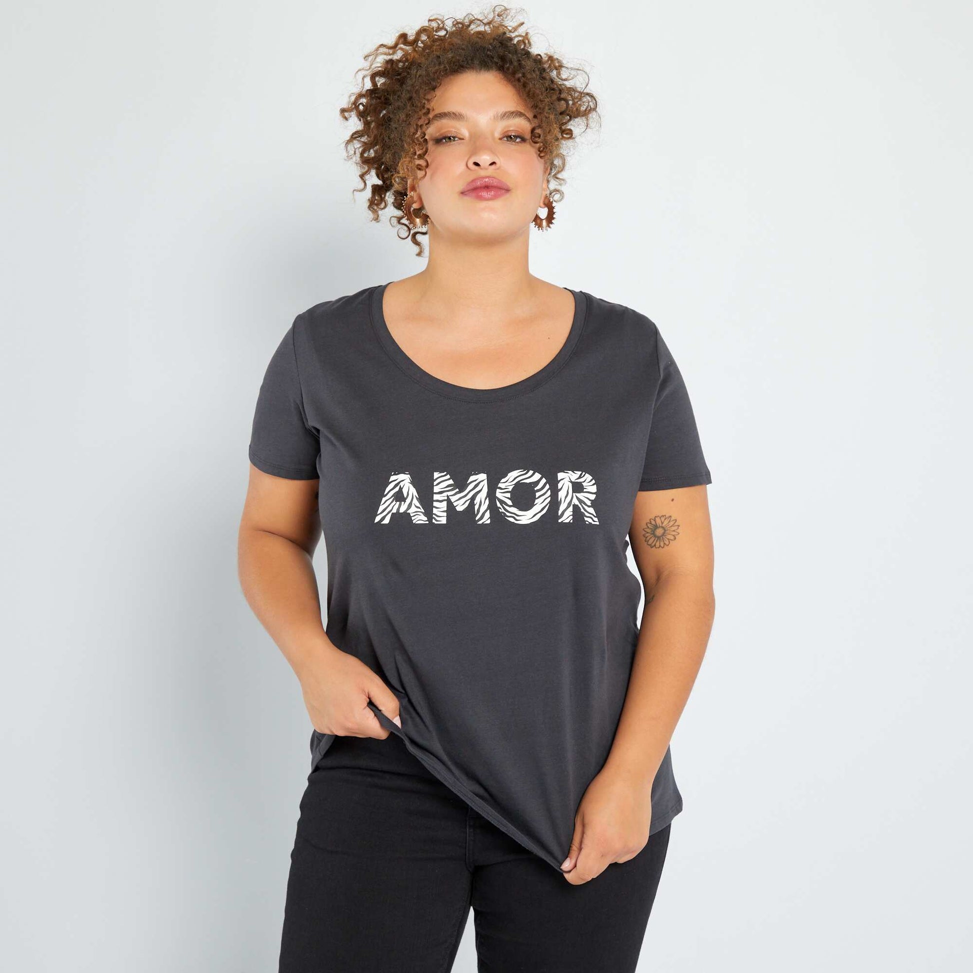 T-shirt imprim col rond Anthracite