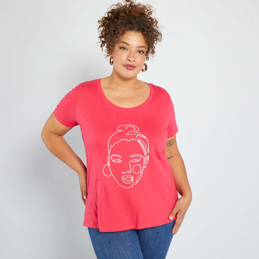 T-shirt imprim col rond Rose