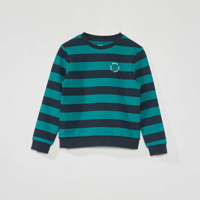 Sweat en molleton larges rayures Vert fonc /bleu marine