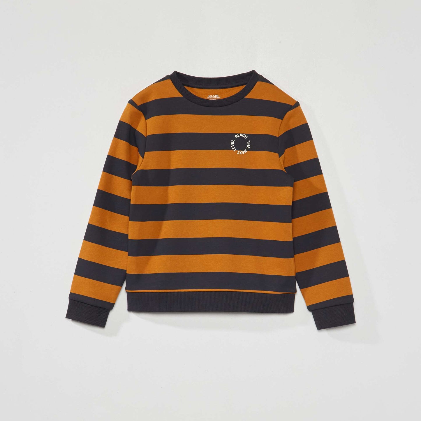 Sweat en molleton larges rayures Camel/noir
