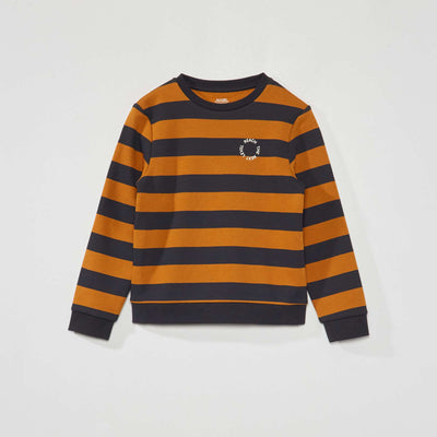 Sweat en molleton larges rayures Camel/noir