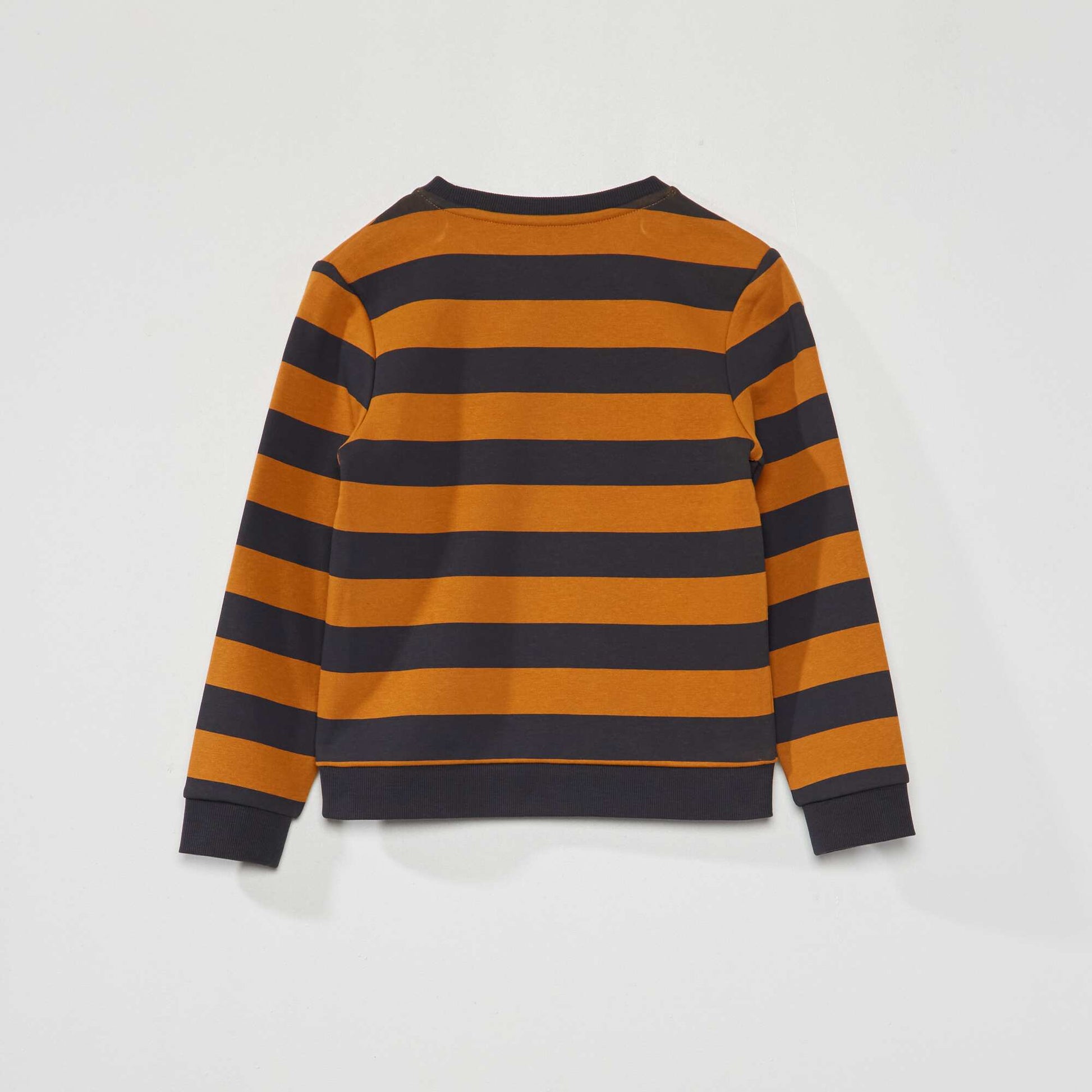 Sweat en molleton larges rayures Camel/noir