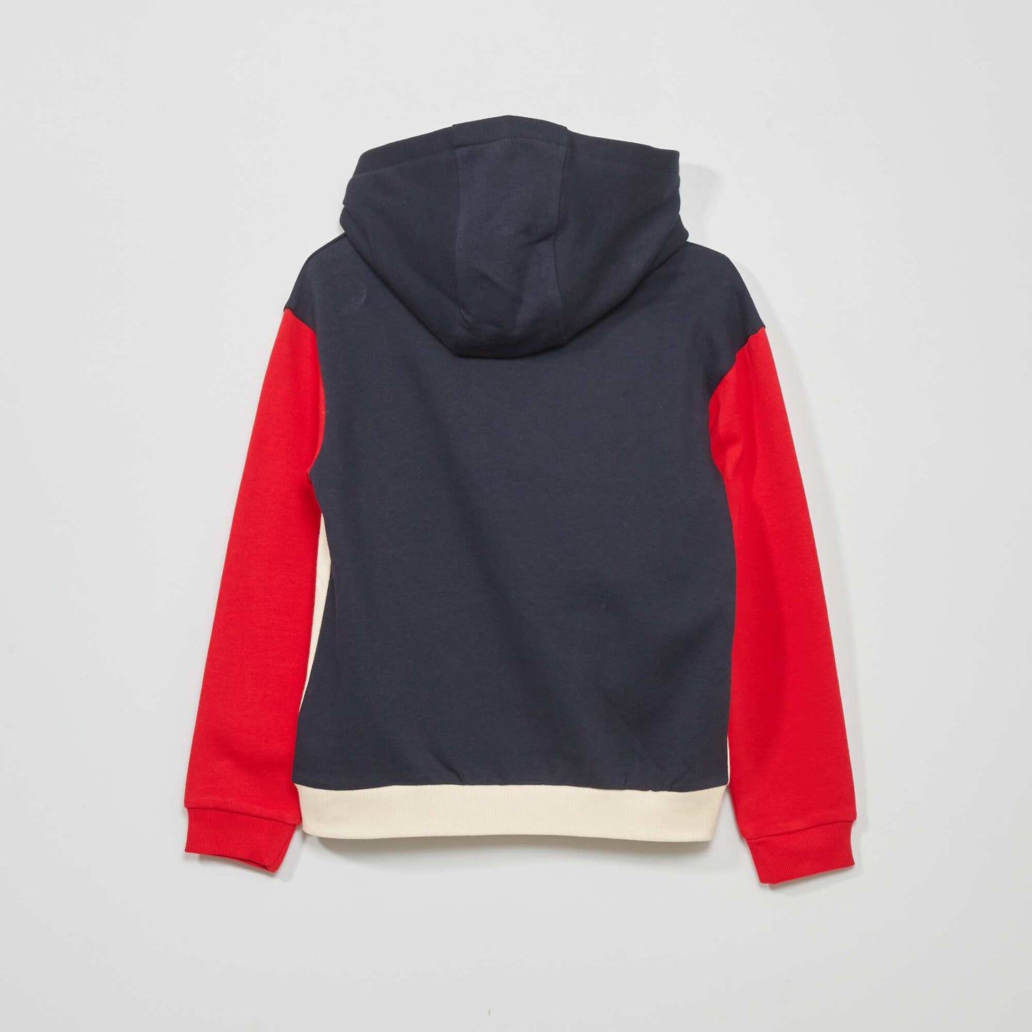 Sweat capuche colorblock et message fantaisie Bleu/rouge/ecru