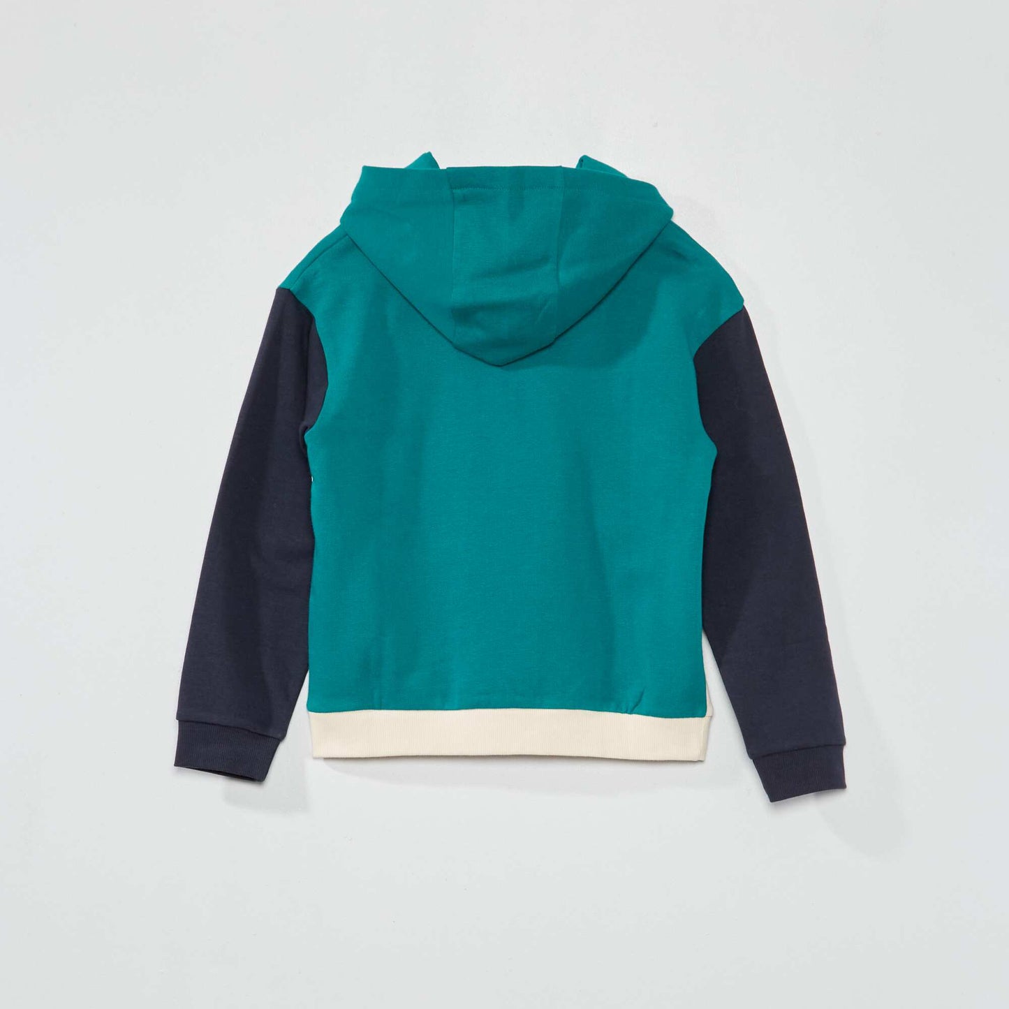 Sweat capuche colorblock et message fantaisie Vert/blanc/marine