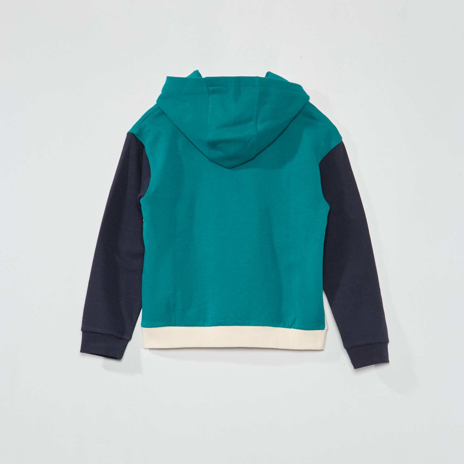 Sweat capuche colorblock et message fantaisie Vert/blanc/marine