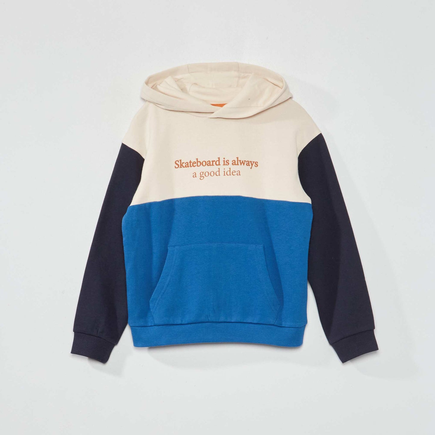 Sweat   capuche colorblock et message fantaisie Beige/bleu