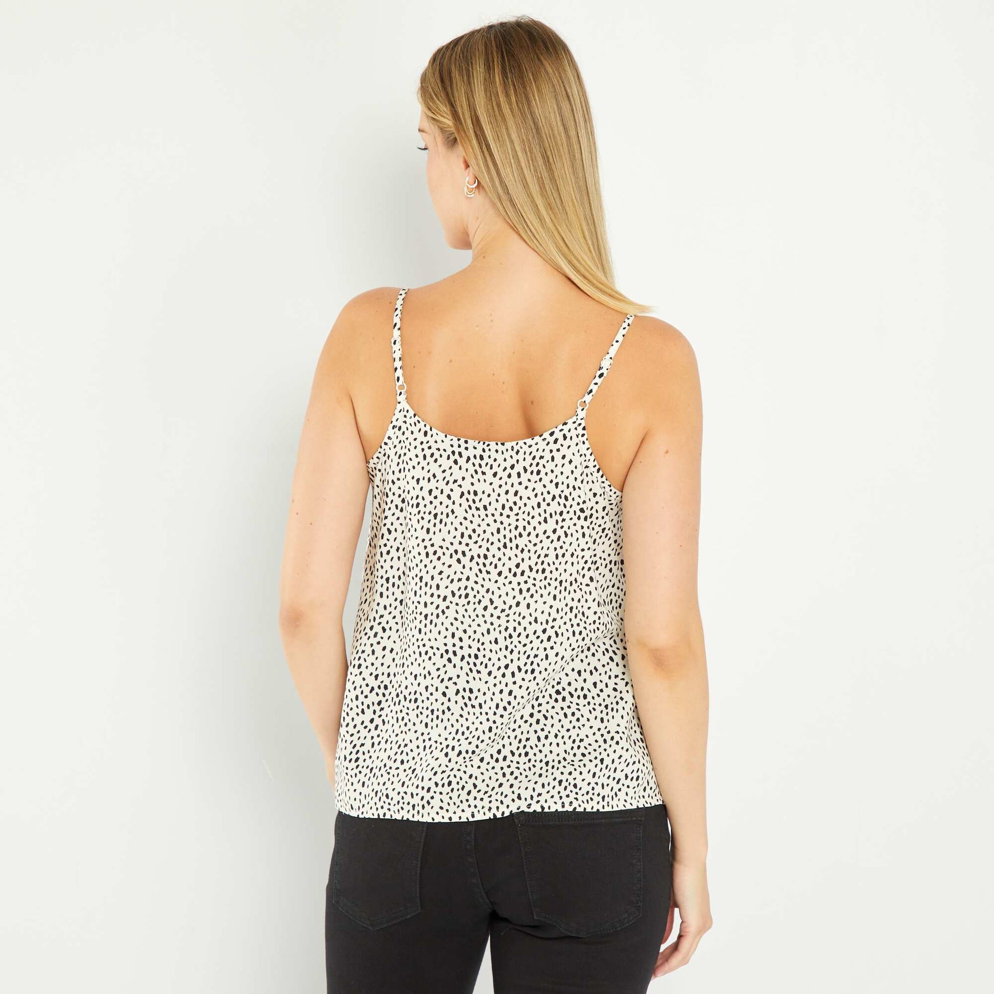 Top grossesse bords ondul s Blanc pois