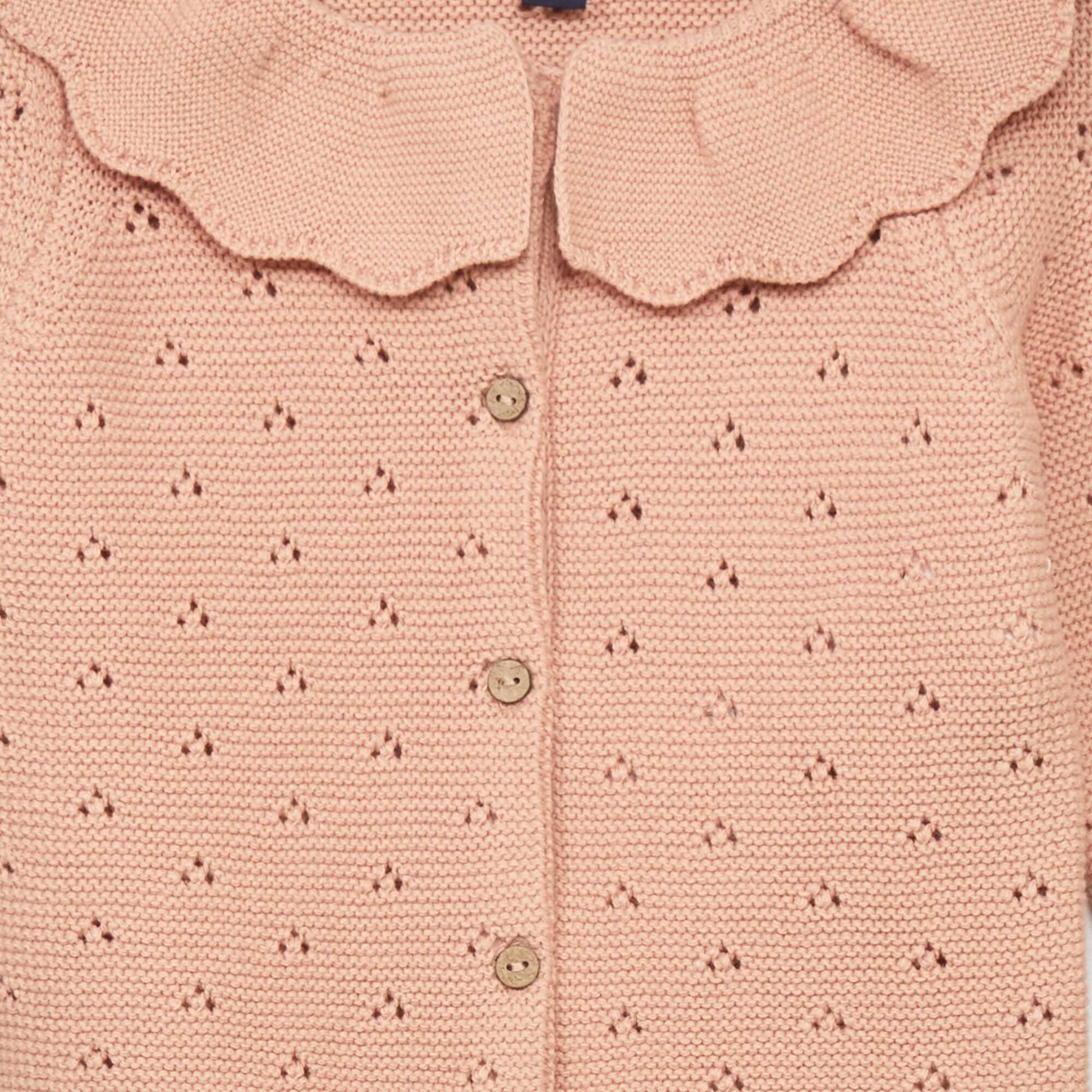 Gilet tricot collerette et maille fantaisie Rose