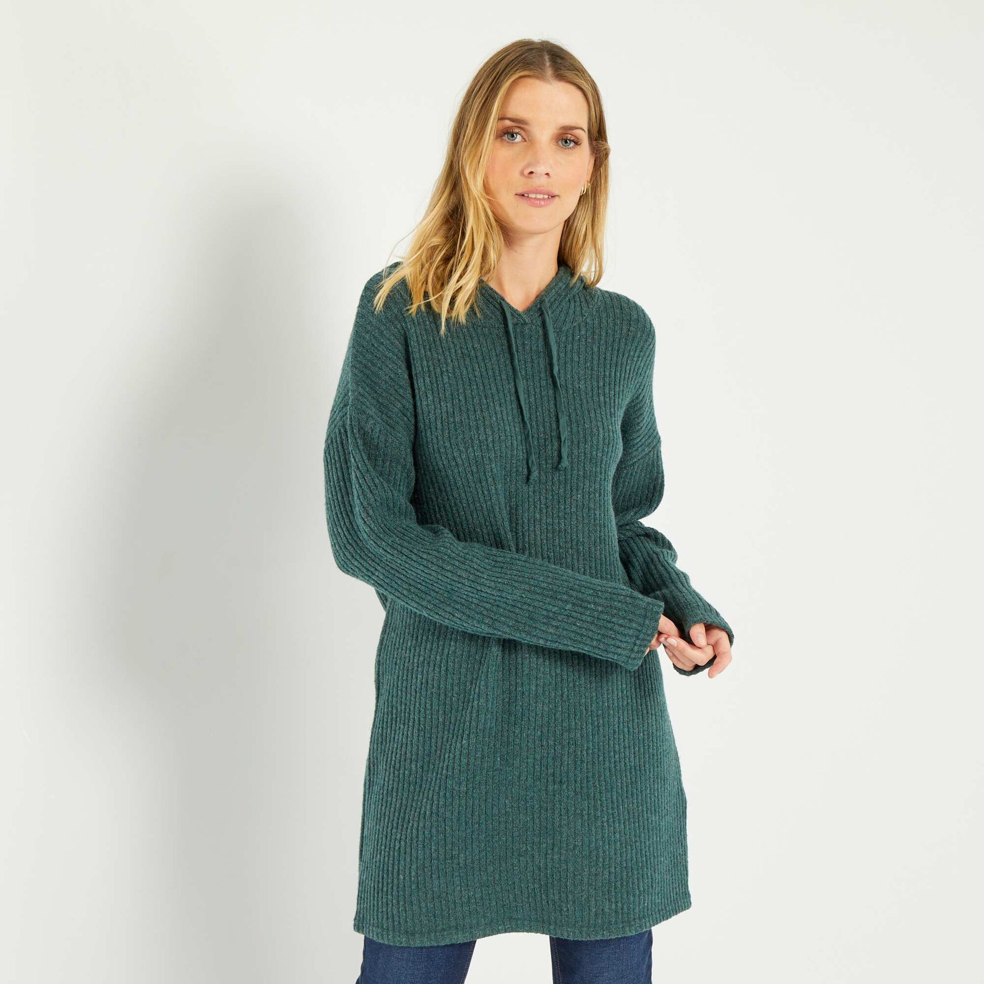 Robe pull capuche en rib Vert tilleul