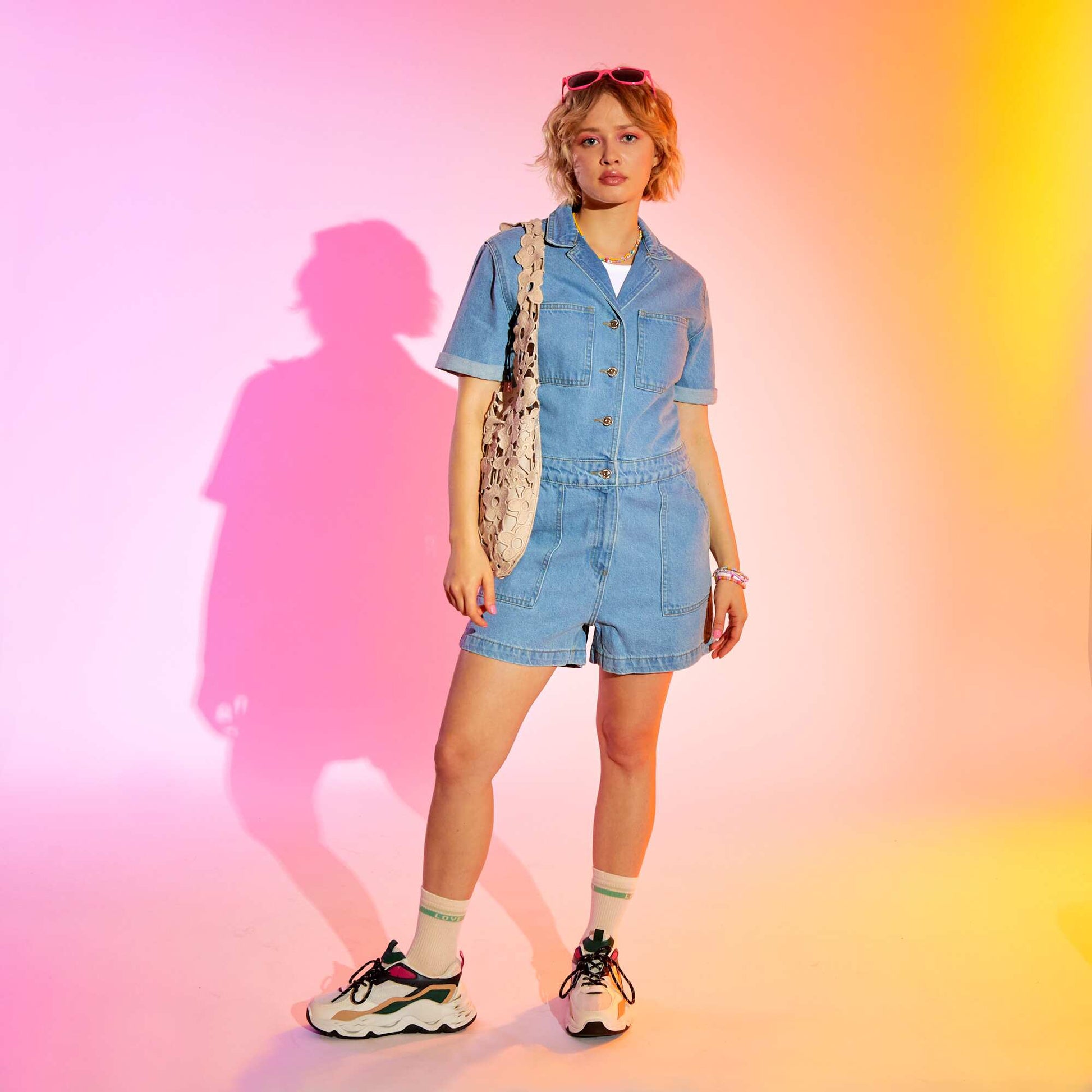 Combishort en jean Bleu