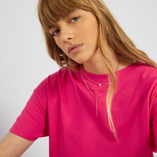 T-shirt long col rond Rose