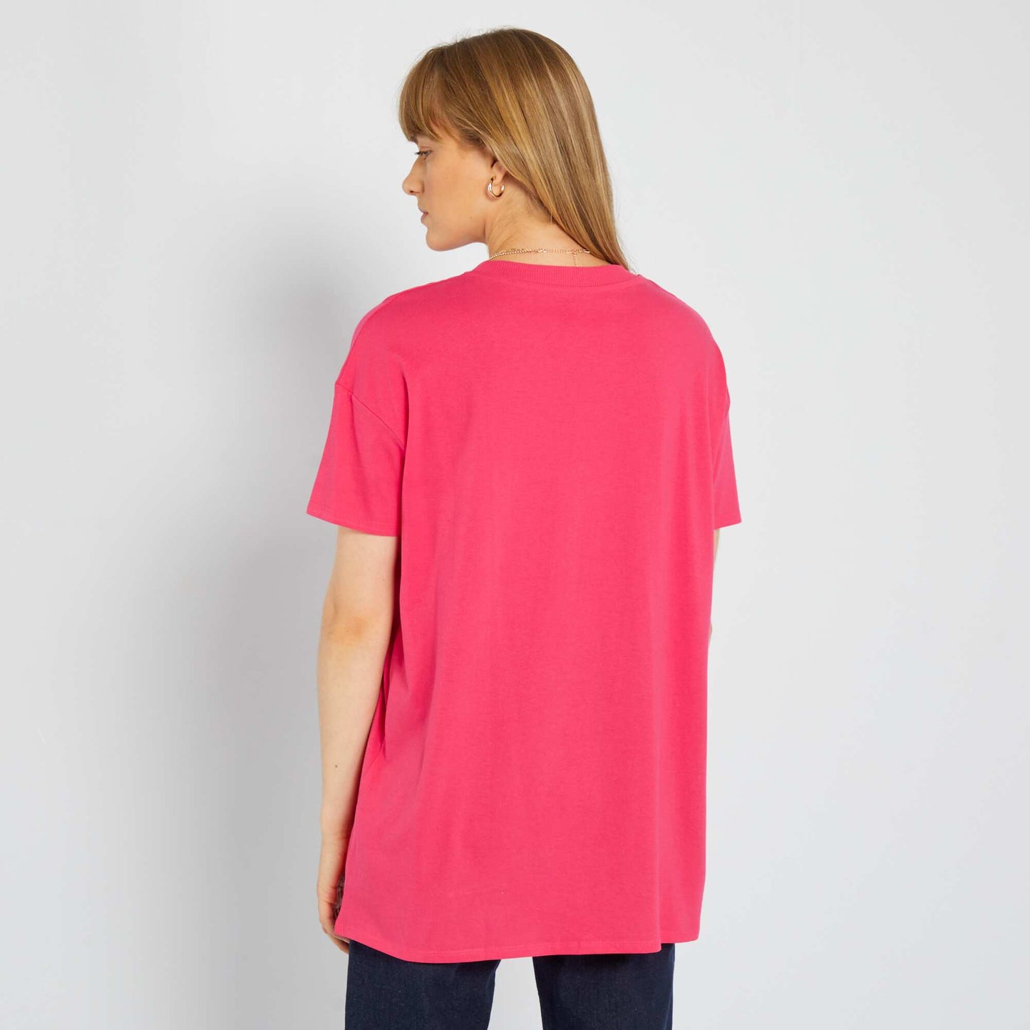 T-shirt long col rond Rose