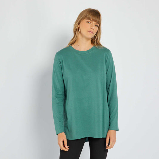 T-shirt long en jersey uni Vert