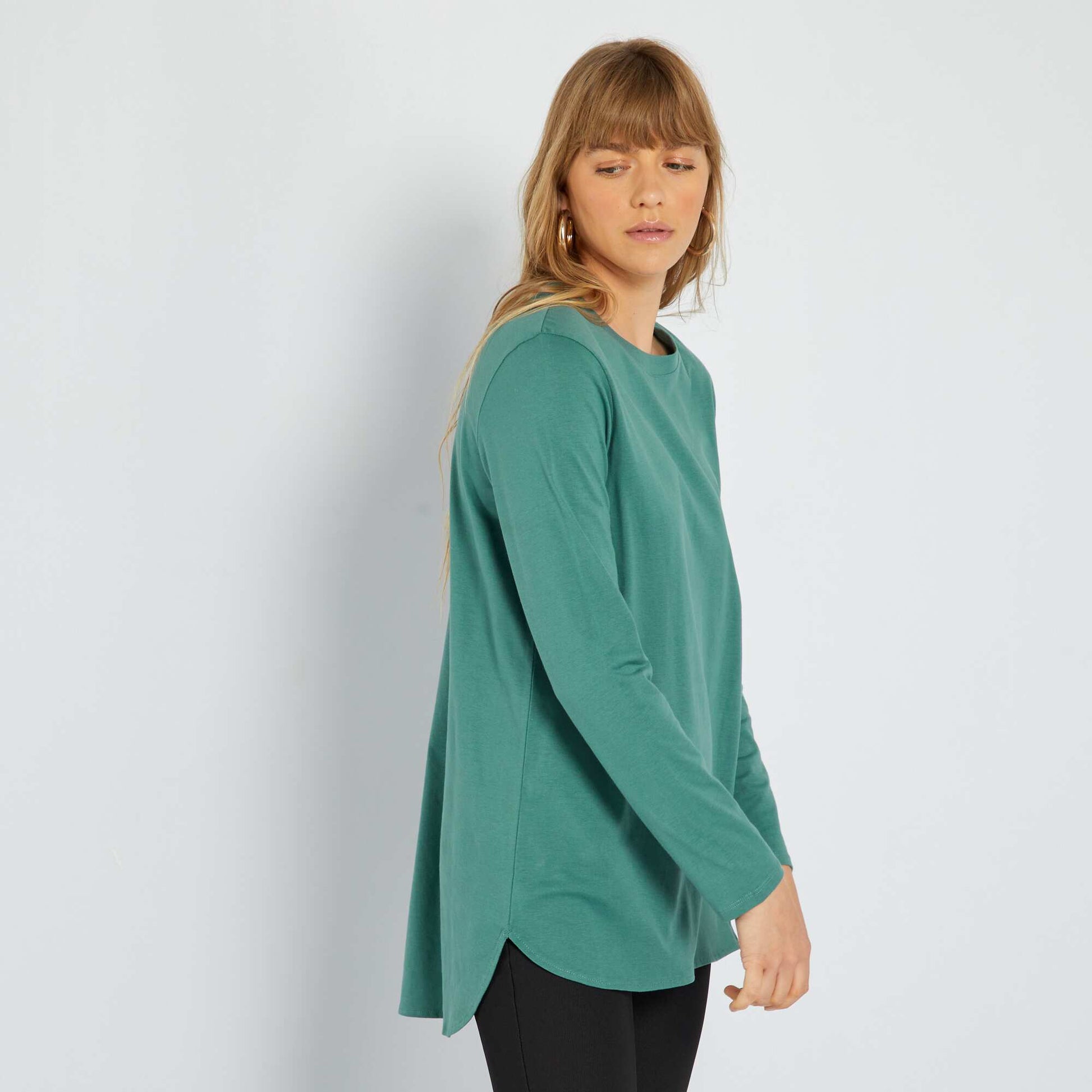 T-shirt long en jersey uni Vert