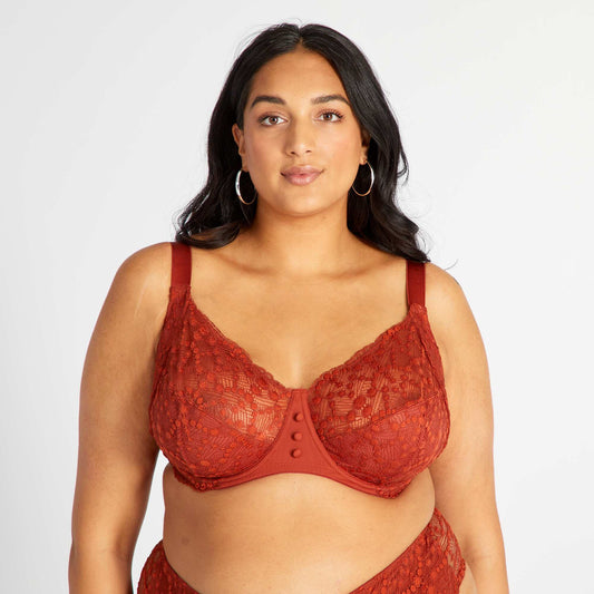 Soutien-gorge corbeille en dentelle Rouge corail