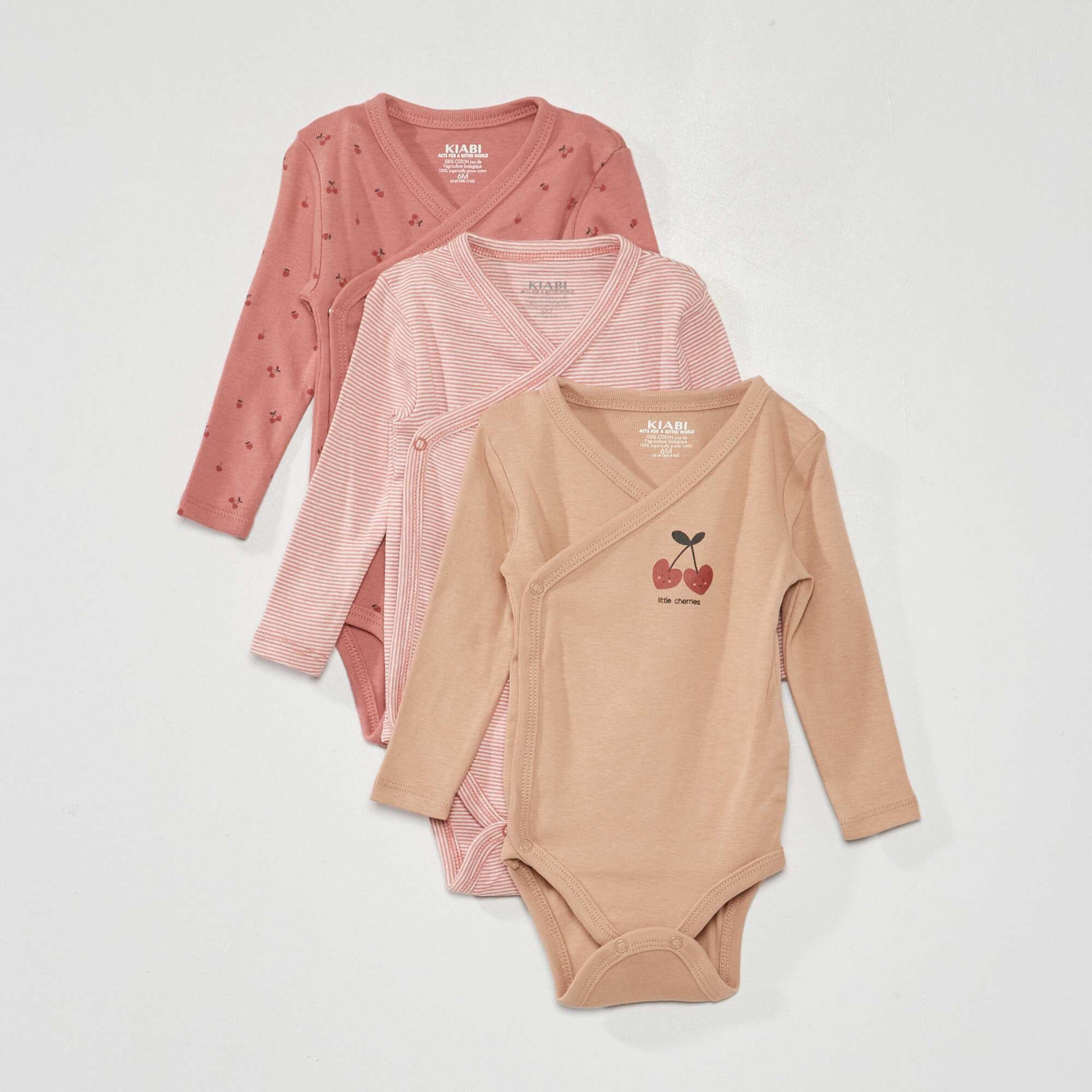 Lot de 3 bodies en jersey - 3 pi ces Rose/beige