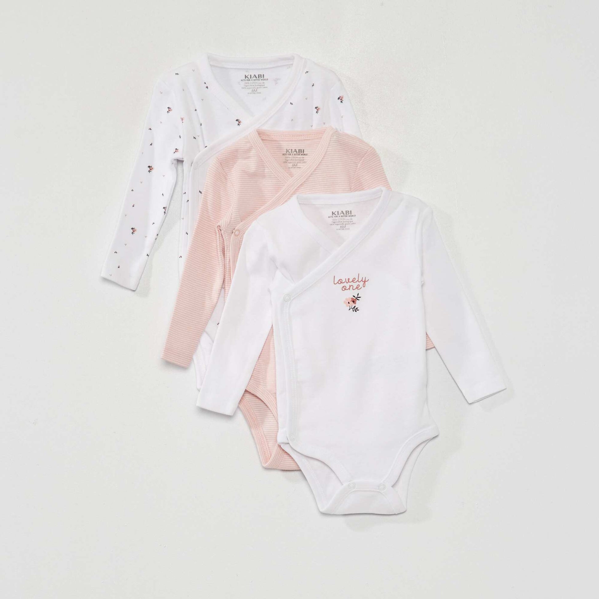 Lot de 3 bodies en jersey - 3 pi ces Blanc/rose