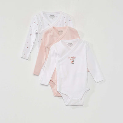 Lot de 3 bodies en jersey - 3 pi ces Blanc/rose