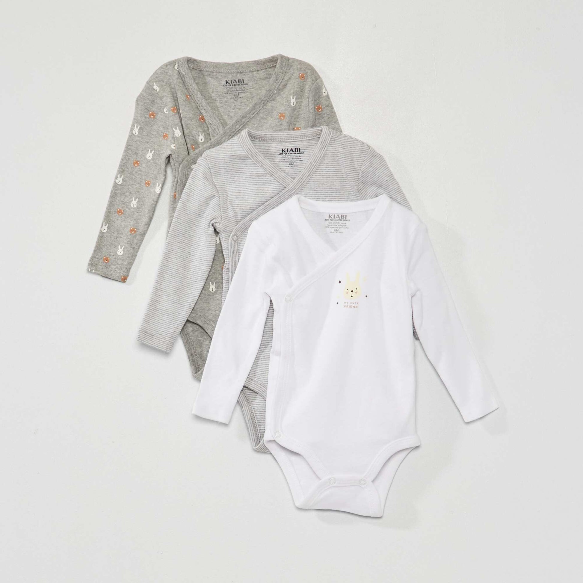 Lot de 3 bodies en jersey - 3 pi ces Blanc/gris