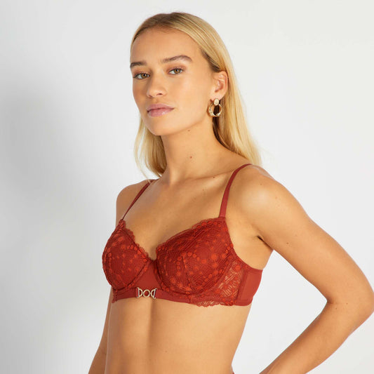 Soutien-gorge dentelle corbeille plongeant Rouge