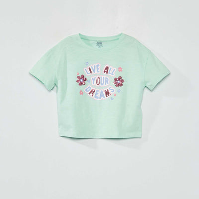 T-shirt fantaisie col rond Vert