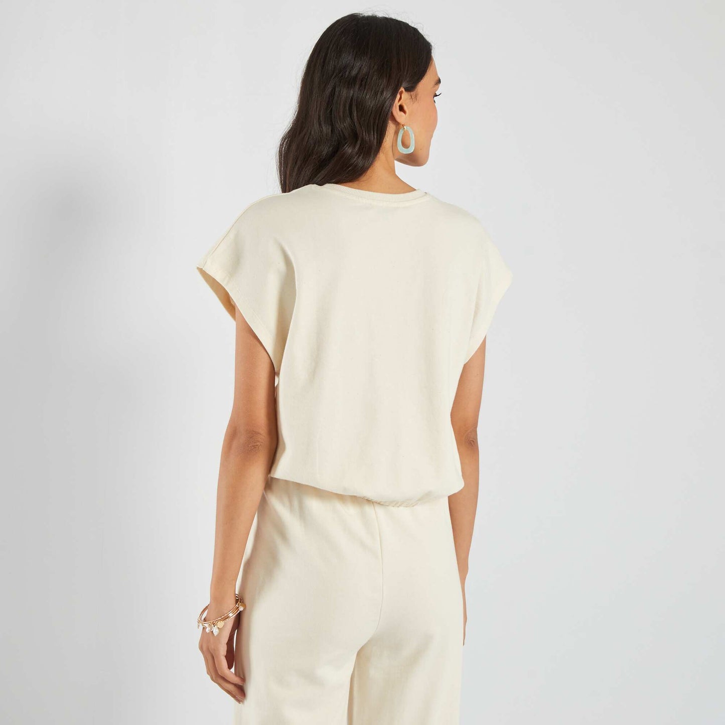 T-shirt en jersey cropped Beige