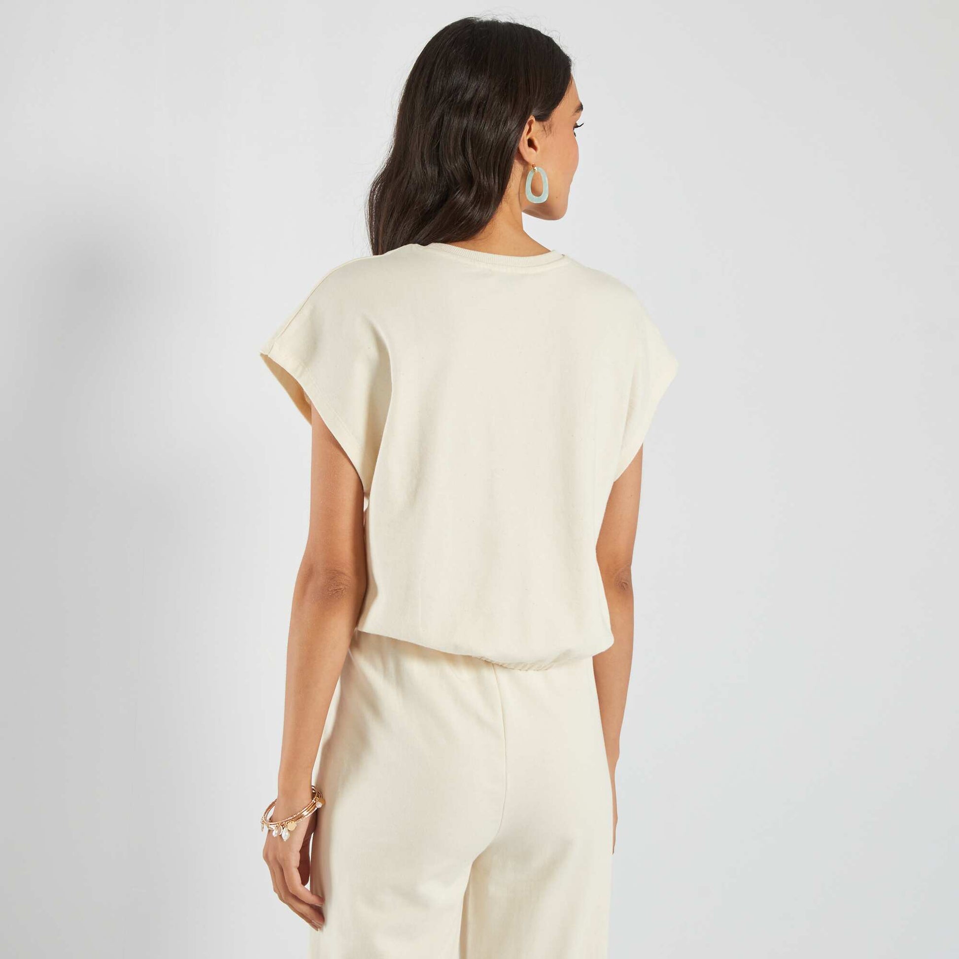 T-shirt en jersey cropped Beige