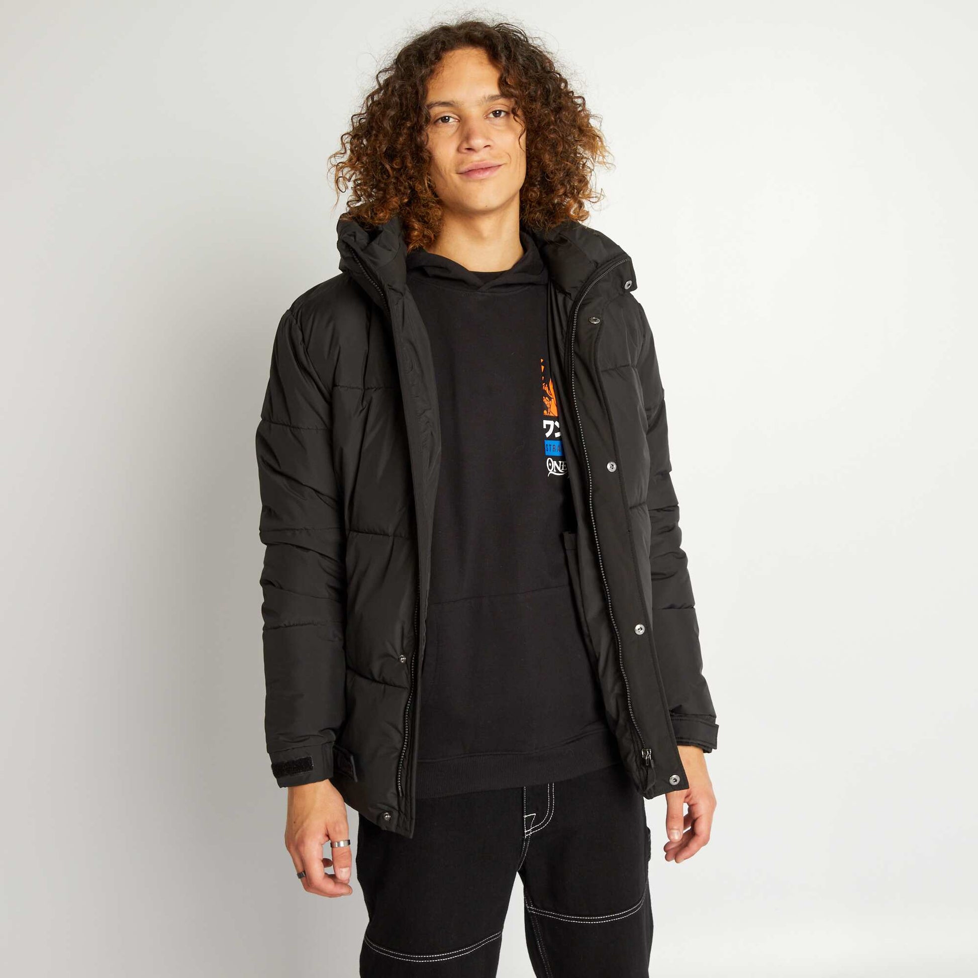 Doudoune capuche en ripstop noir