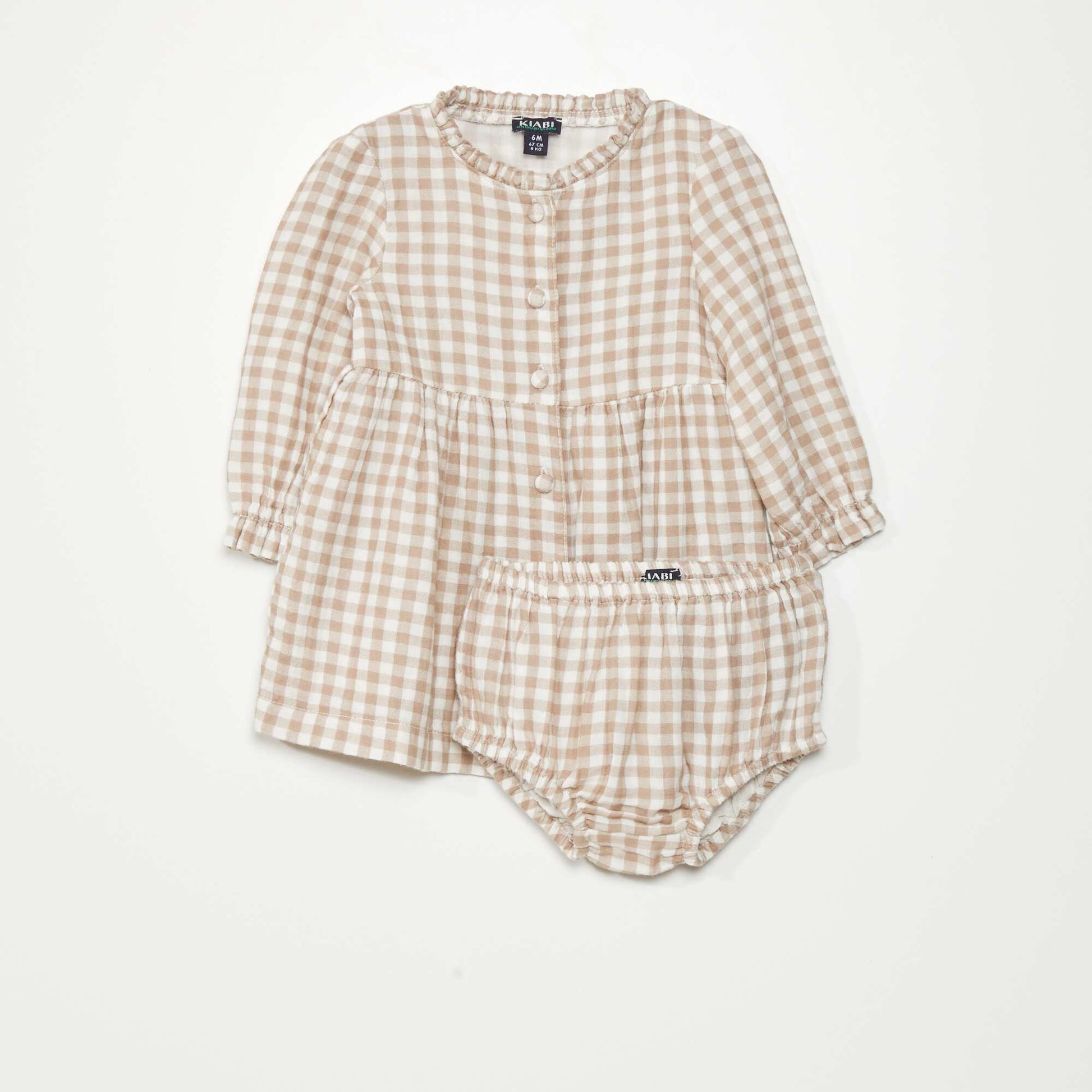 Robe + culotte en gaze de coton - 2 pi ces Beige