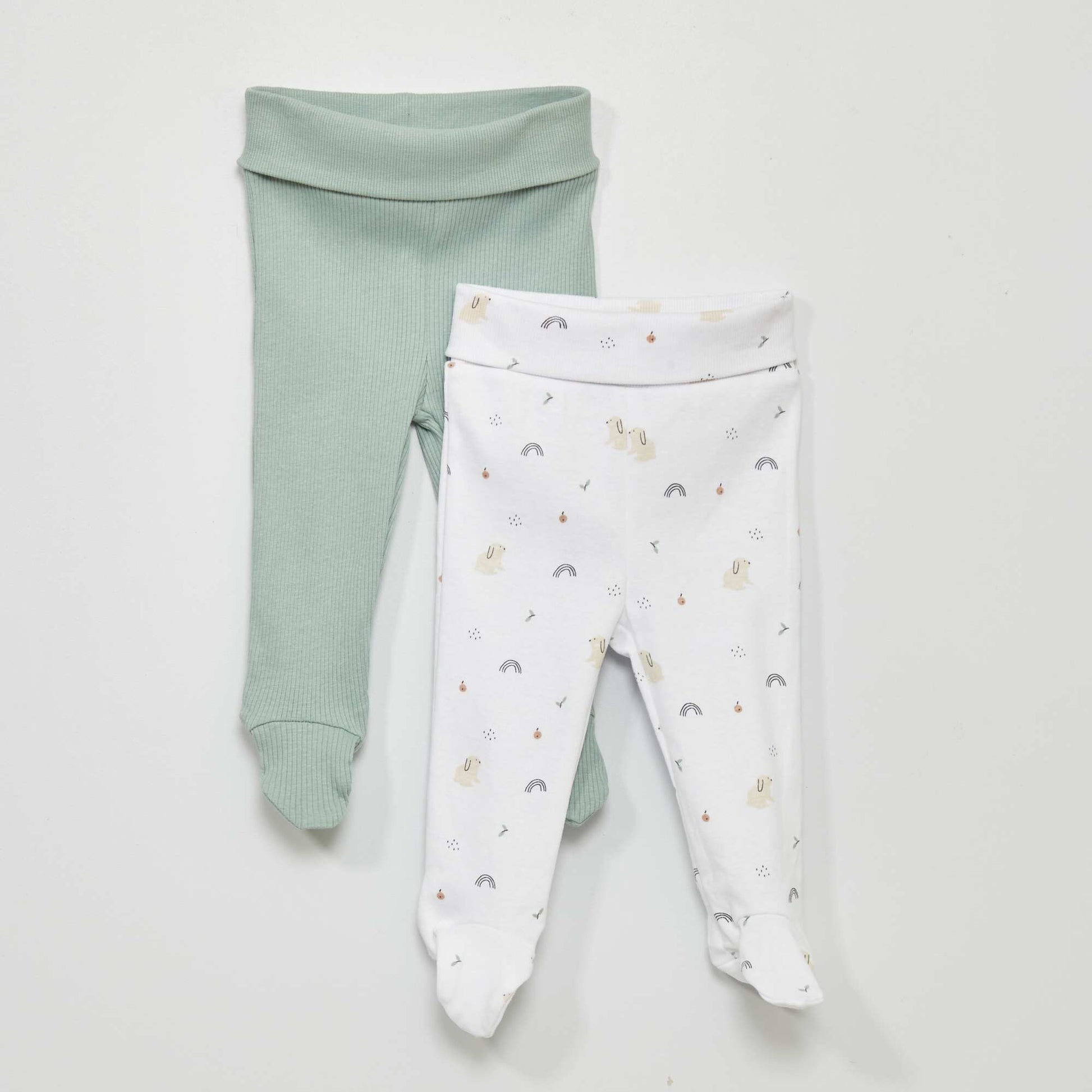 Lot de 2 leggings avec pieds Blanc/vert