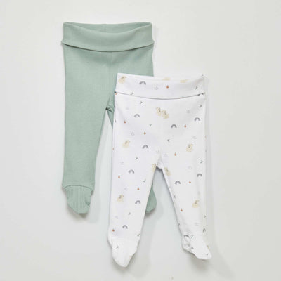 Lot de 2 leggings avec pieds Blanc/vert