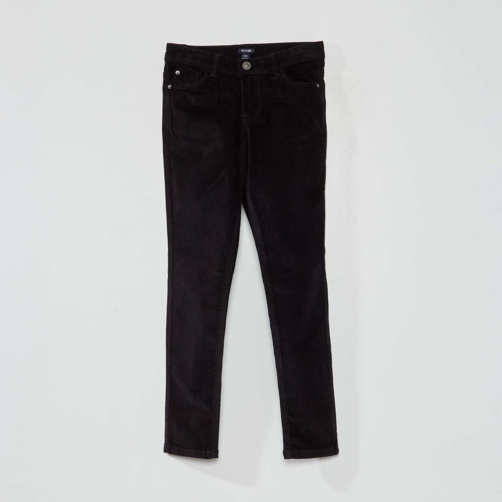 Pantalon skinny en velours uni noir
