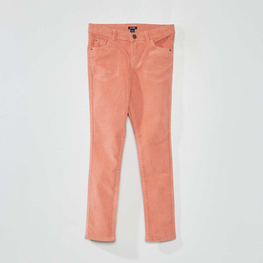 Pantalon skinny en velours uni rose