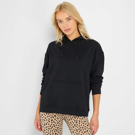 Sweat capuche en molleton uni noir