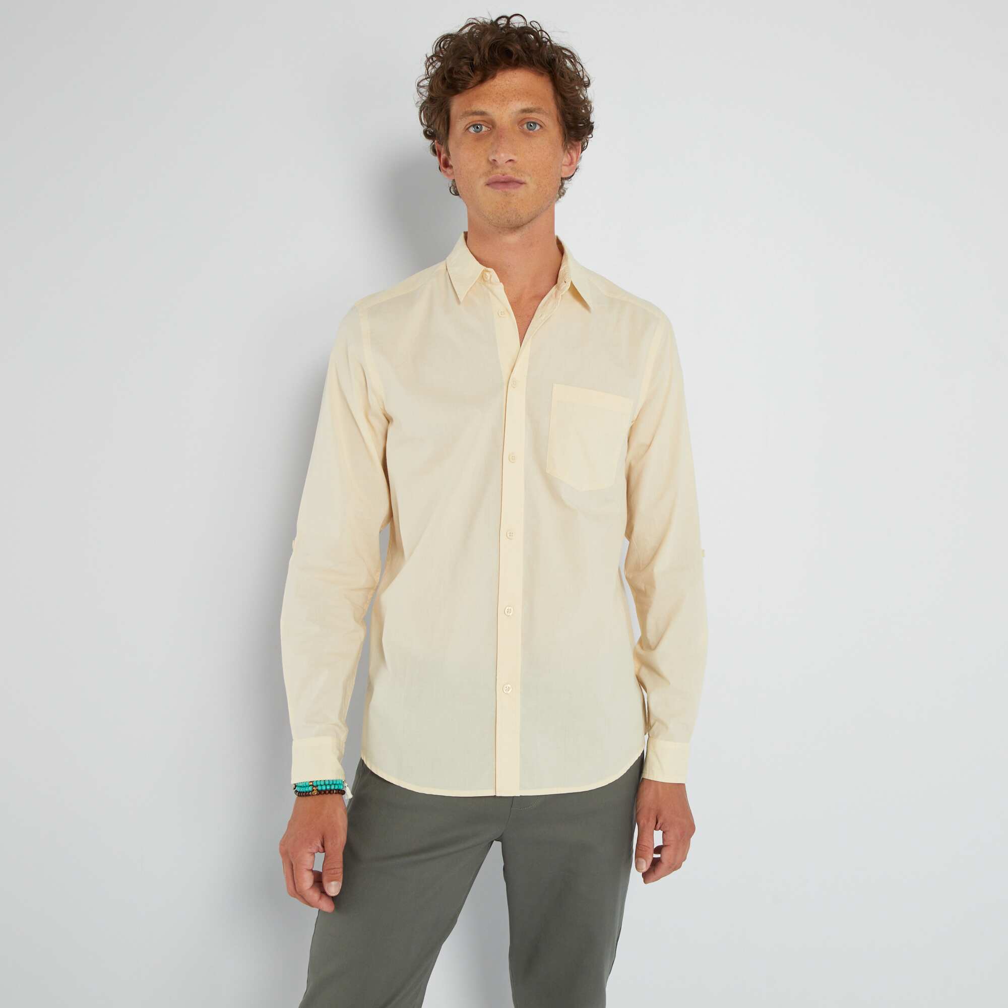 Chemise droite pur coton Jaune