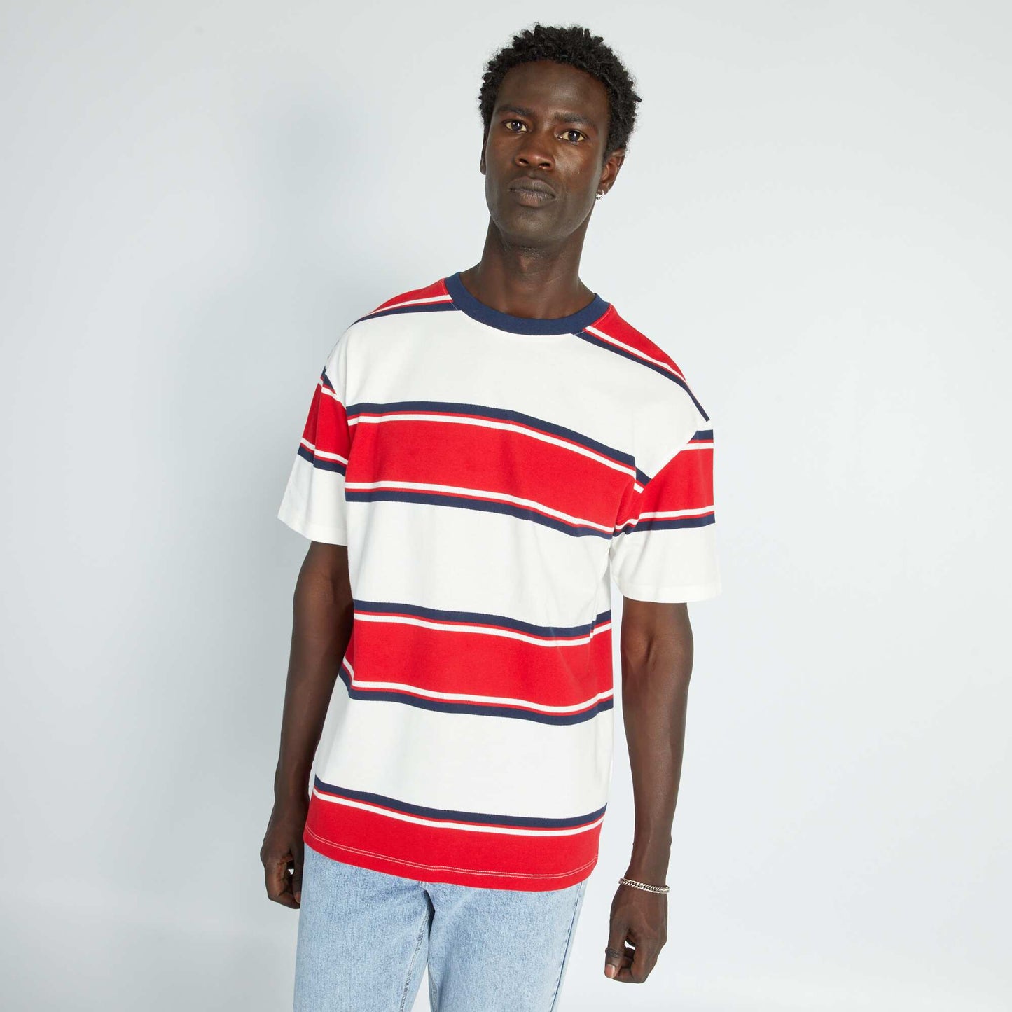 T-shirt en coton piqu ray Blanc/rouge