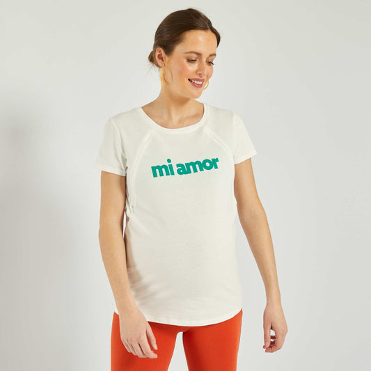 Tee-shirt d'allaitement avec zips invisibles Blanc 'mi amor'