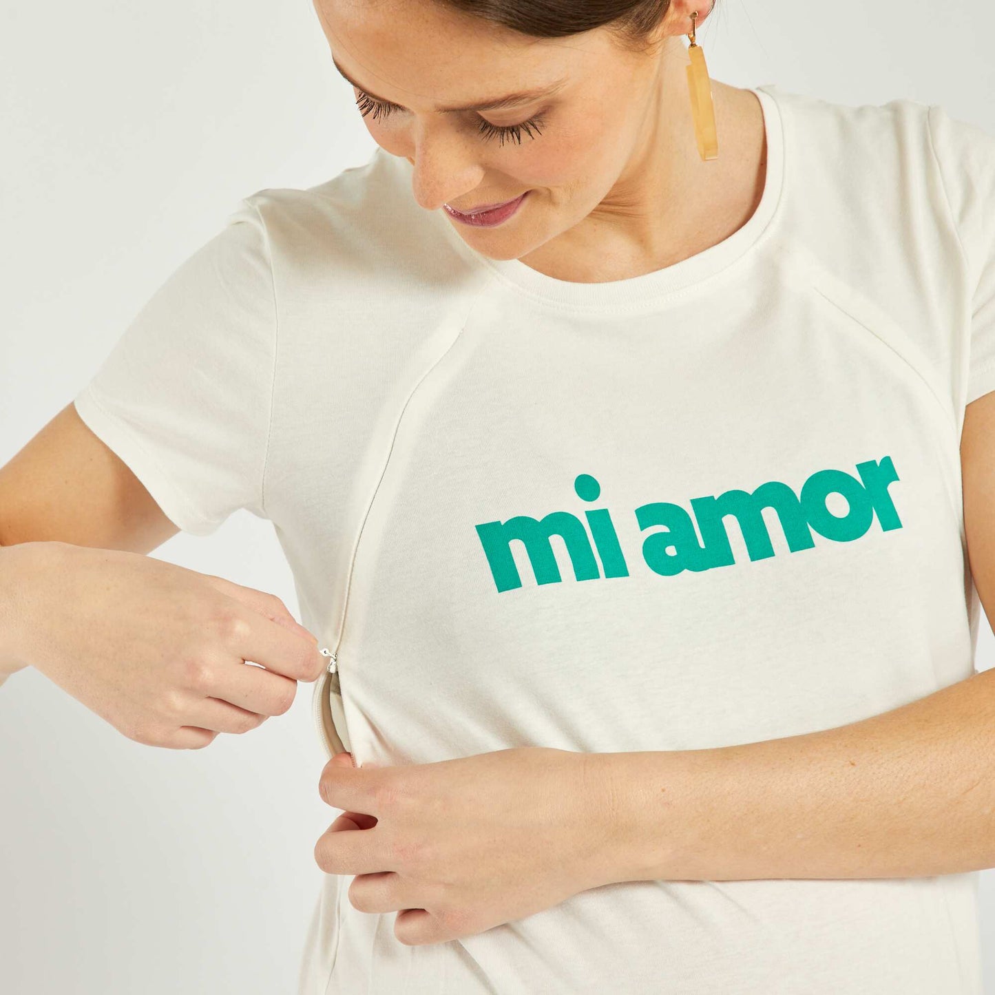 Tee-shirt d'allaitement avec zips invisibles Blanc 'mi amor'