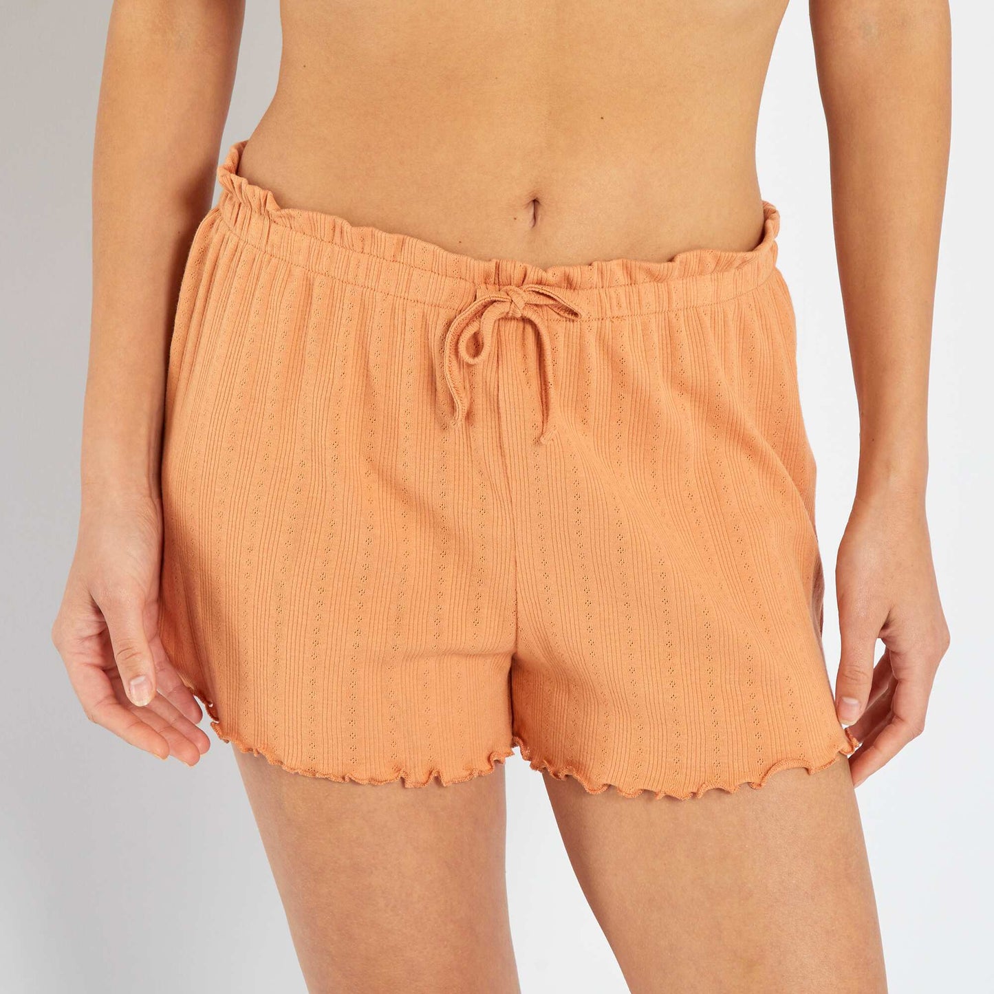 Short de pyjama en maille pointelle orange rouille