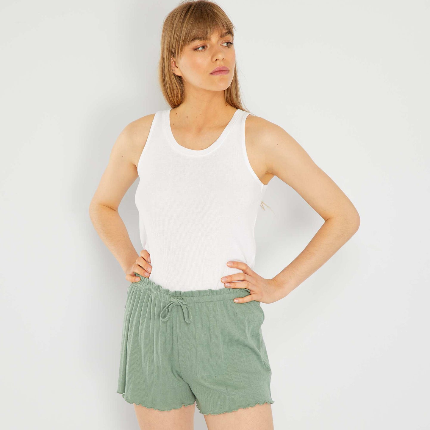 Short de pyjama en maille pointelle Vert