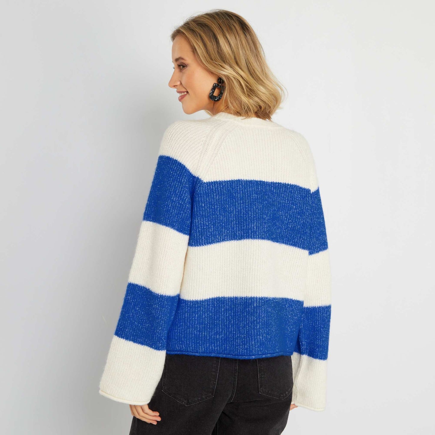 Pull marini re en maille tricot Bleu